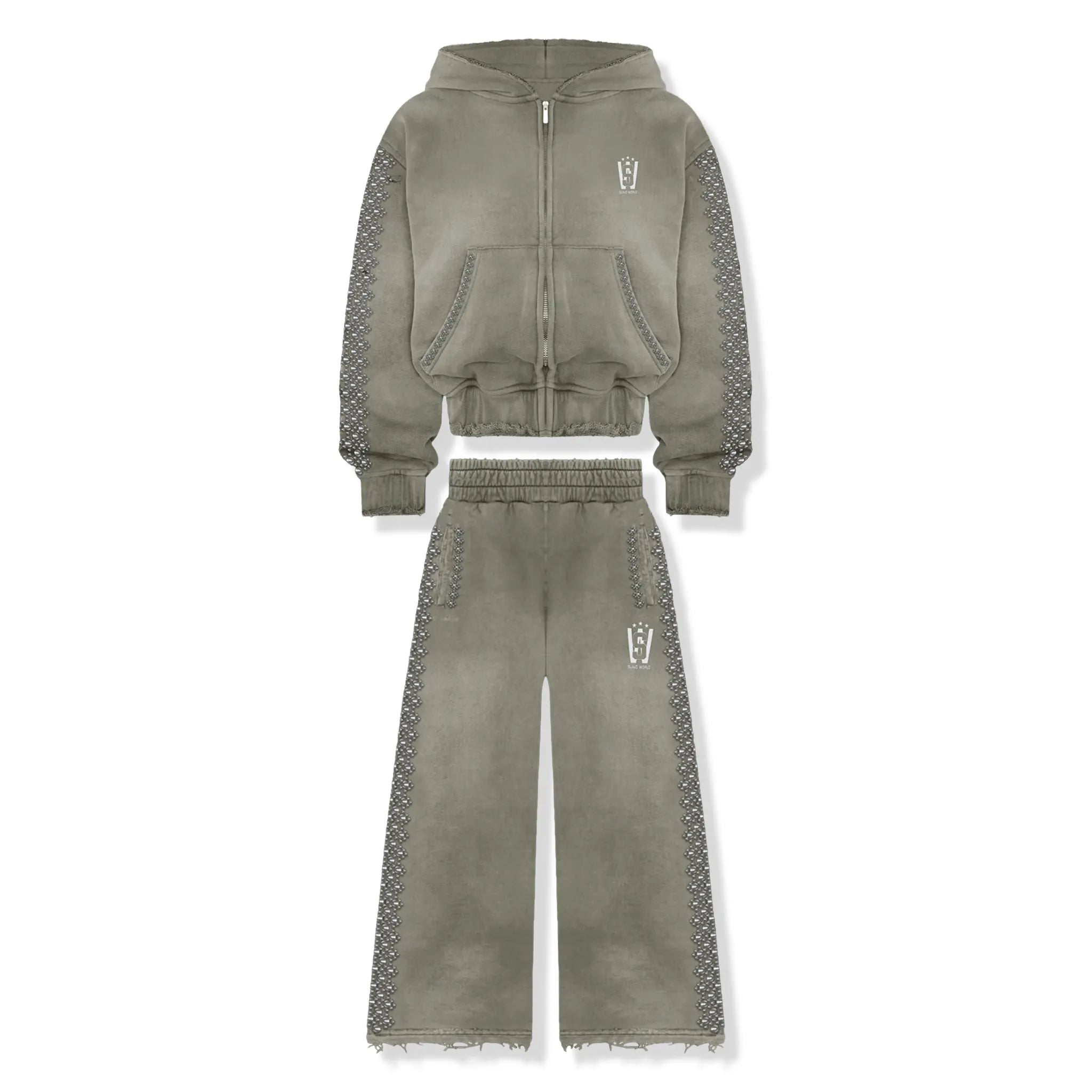 Suavo London Stud Charcoal Zip-Up Hoodie